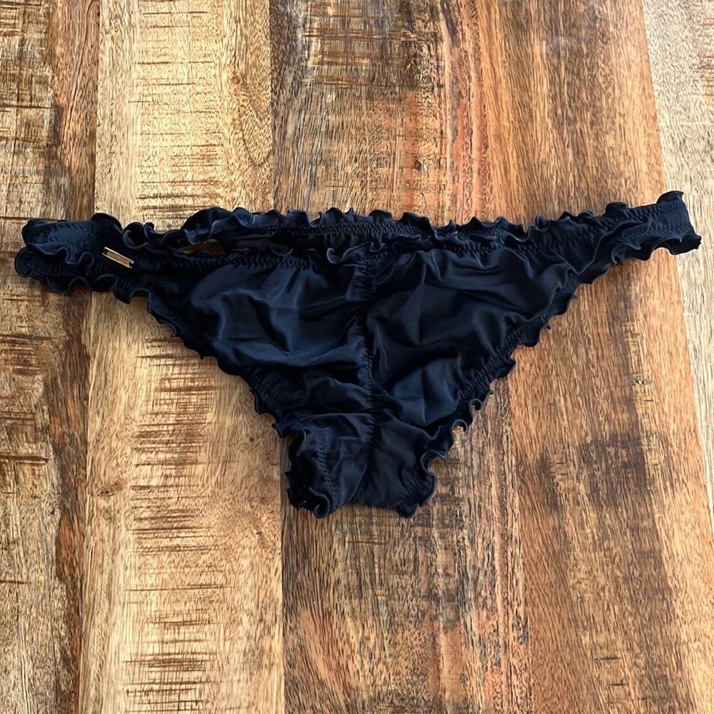 Victoria secret black itty ruffle bikini bottoms